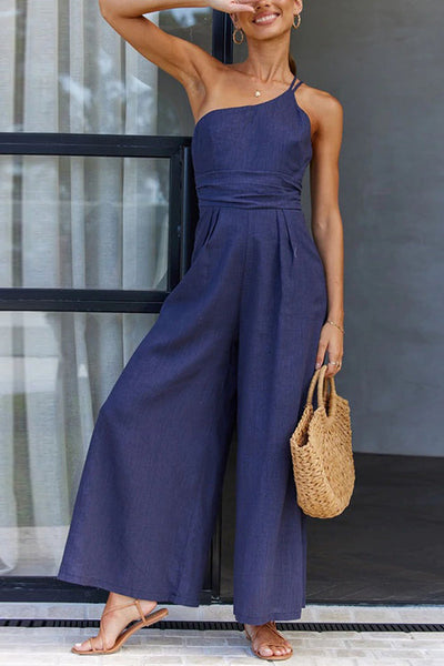 One Shoulder Straps Wide Leg Jumpsuits