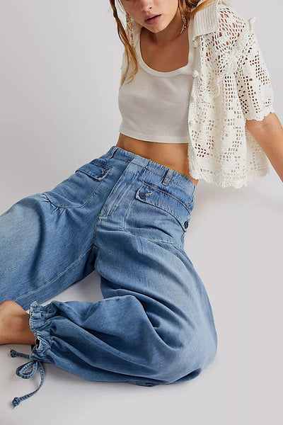 Pockets Drawstring Balloon Jeans