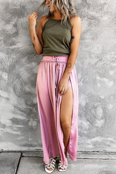Slit Drawstring Maxi Skirts - girlyrose.com