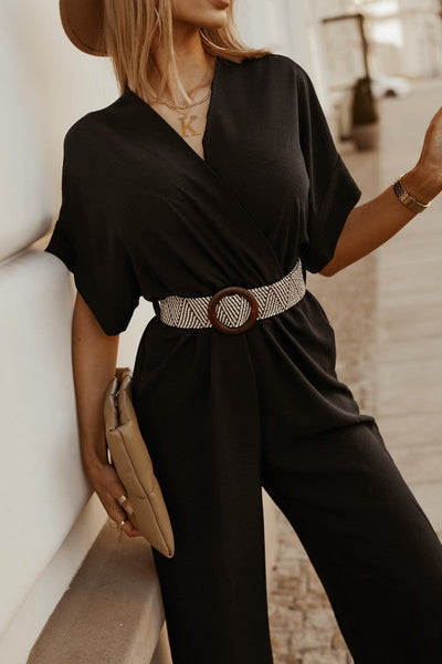 Faux Wrap Wide Leg Jumpsuit