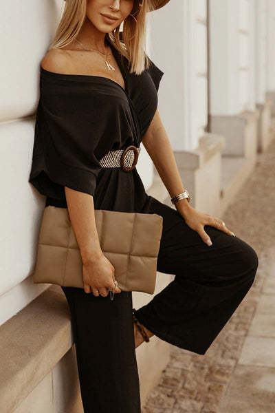 Faux Wrap Wide Leg Jumpsuit