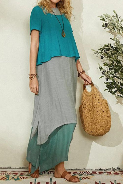 Color Block Layer Maxi Dress - girlyrose.com