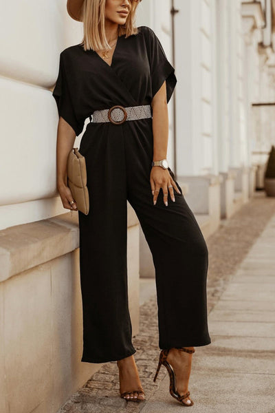 Faux Wrap Wide Leg Jumpsuit