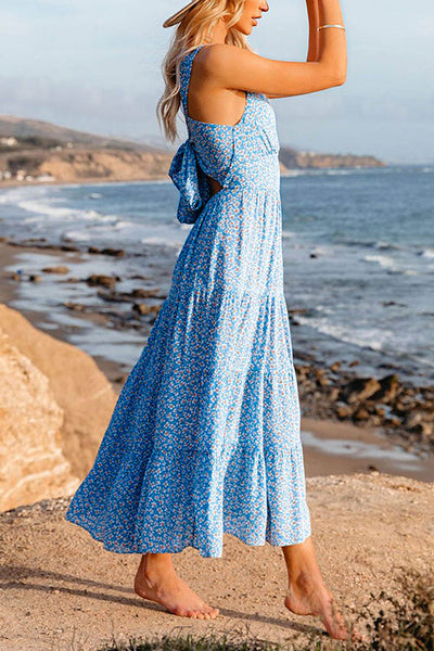 Floral Tie Back V Neck Midi Dress