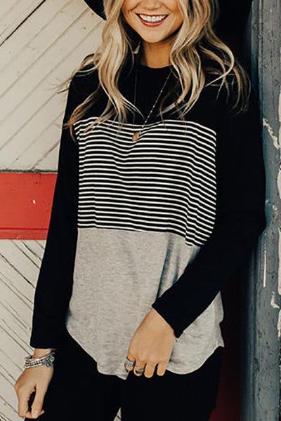 Striped Colorblock T Shirt - girlyrose.com