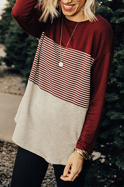 Striped Colorblock T Shirt - girlyrose.com