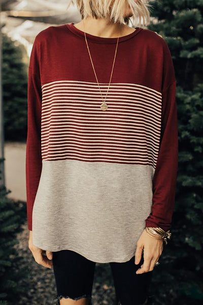 Striped Colorblock T Shirt - girlyrose.com