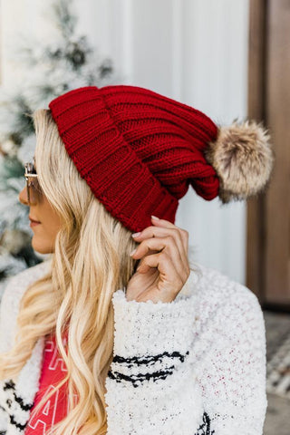 Chunky Knit Pom Pom Beanie Hat