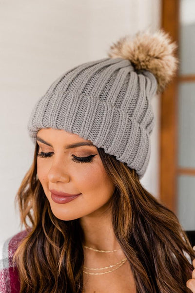 Chunky Knit Pom Pom Beanie Hat