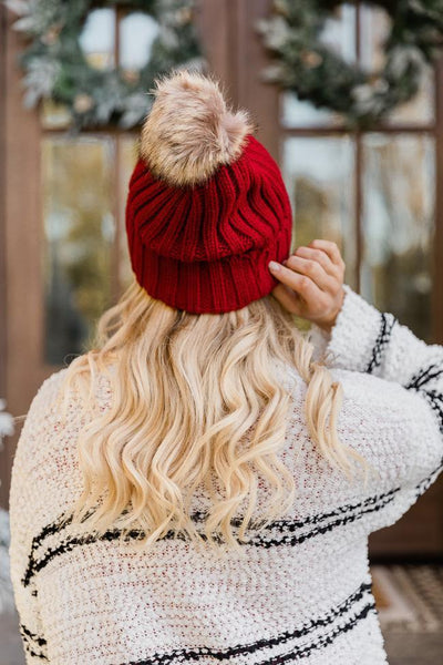 Chunky Knit Pom Pom Beanie Hat