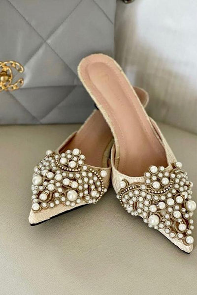 Pearl Lace High Heel Mules