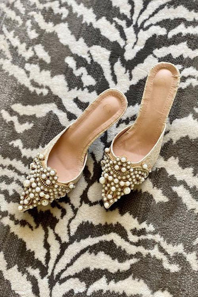 Pearl Lace High Heel Mules