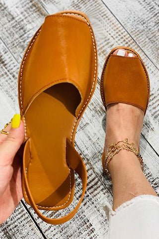 Faux Leather Peep Toe Slingback Sandals - girlyrose.com