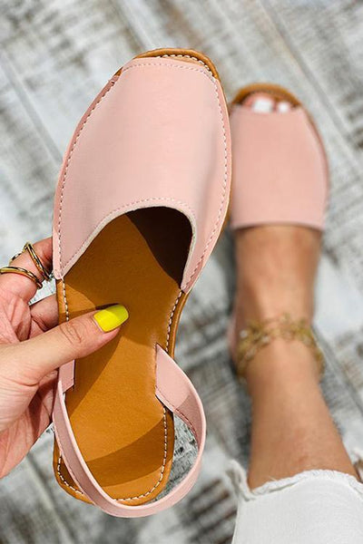 Faux Leather Peep Toe Slingback Sandals - girlyrose.com