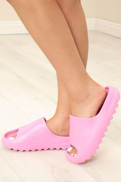 Open Toe Chunky Footbed Slippers - girlyrose.com