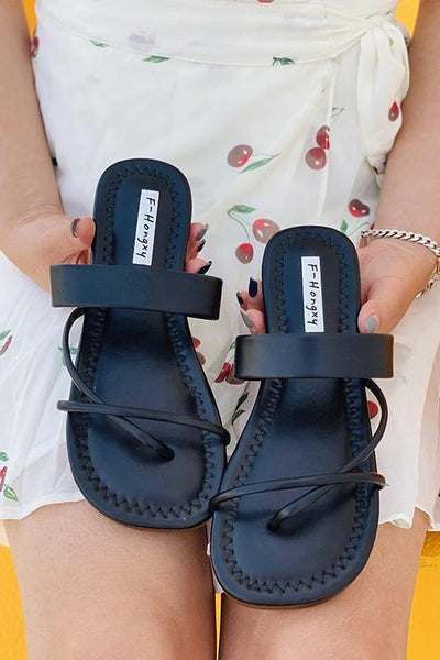 Flat Strappy Slipper Sandals - girlyrose.com