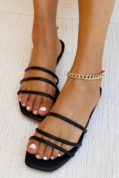 Minimalist Strappy Slide Sandals - girlyrose.com