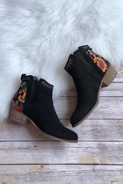 Floral Embroidered Ankle Booties