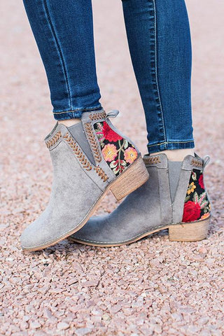 Floral Embroidered Ankle Booties