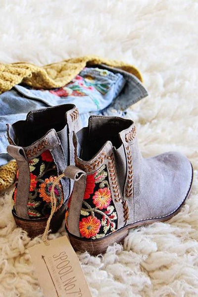 Floral Embroidered Ankle Booties