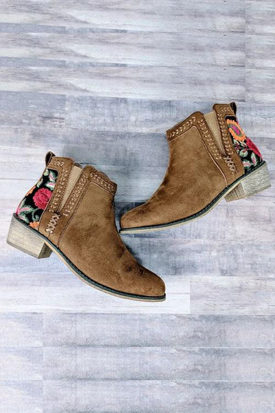 Floral Embroidered Ankle Booties