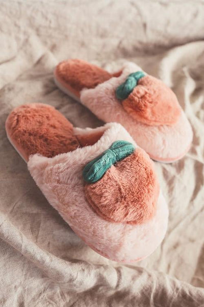 Fuzzy Peachy Heart Slippers