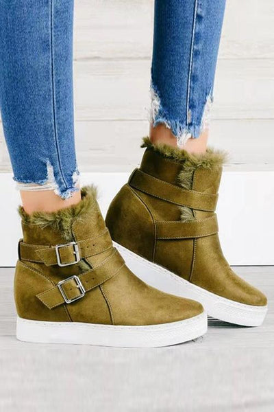 Faux Fur-Lined Suede Hidden Wedge Boots
