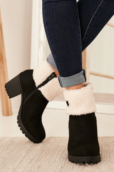 Sherpa Cuff Chunky Heel Booties