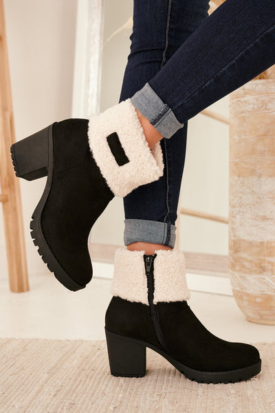 Sherpa Cuff Chunky Heel Booties