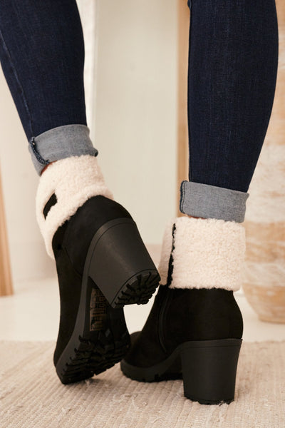 Sherpa Cuff Chunky Heel Booties