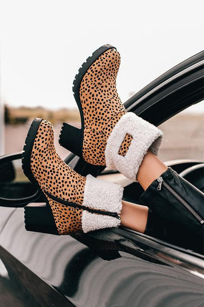 Sherpa Cuff Chunky Heel Booties