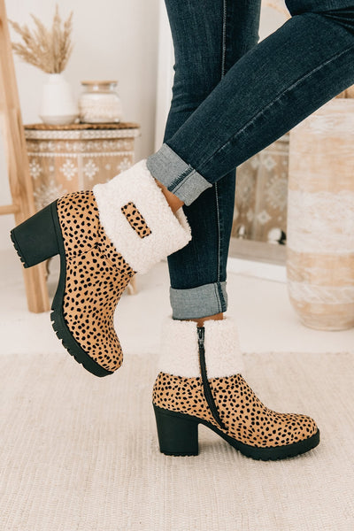 Sherpa Cuff Chunky Heel Booties