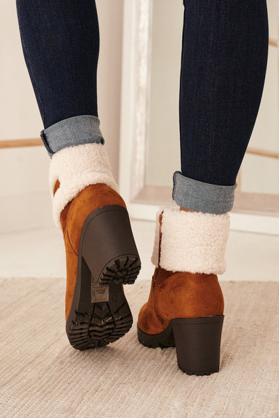 Sherpa Cuff Chunky Heel Booties