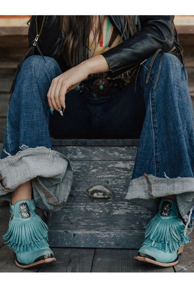 Hollow Tassels Chunky Heels Ankle Boots