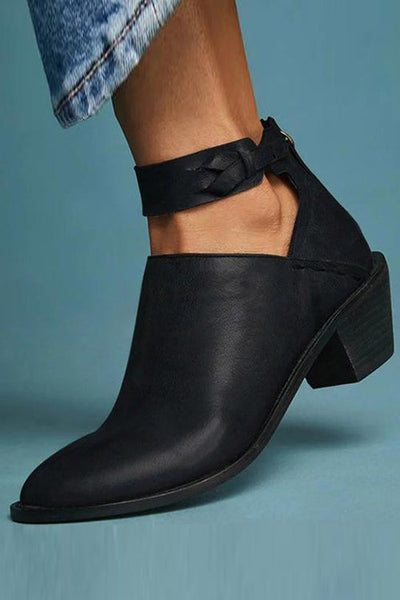 Chunky Heel Zipper Ankle Booties