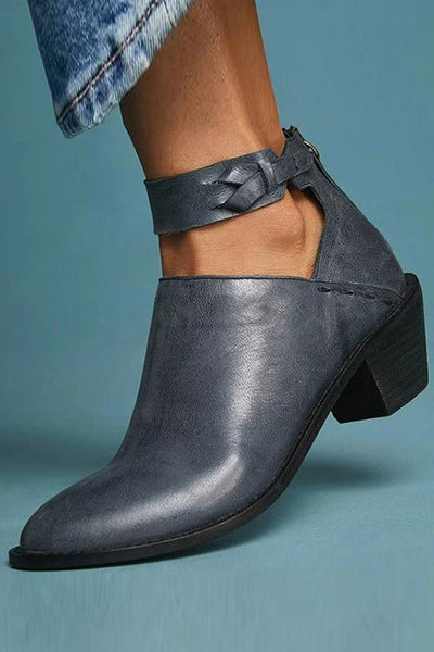 Chunky Heel Zipper Ankle Booties