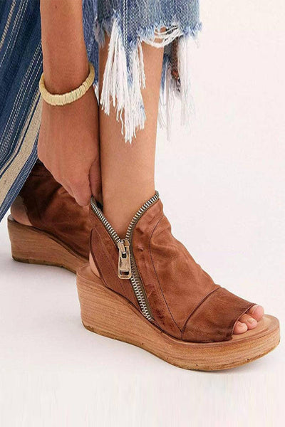 Open Toe Side  Exposed Zipper Wedge