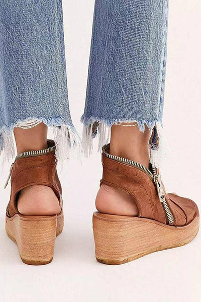 Open Toe Side  Exposed Zipper Wedge