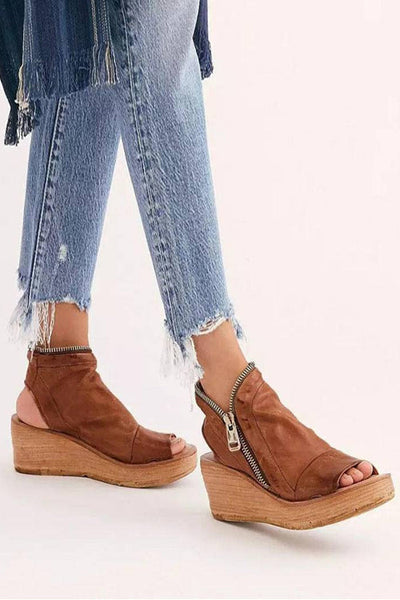 Open Toe Side  Exposed Zipper Wedge