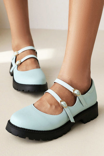 Double Buckle Decor Flatform Mary Jane Shoes