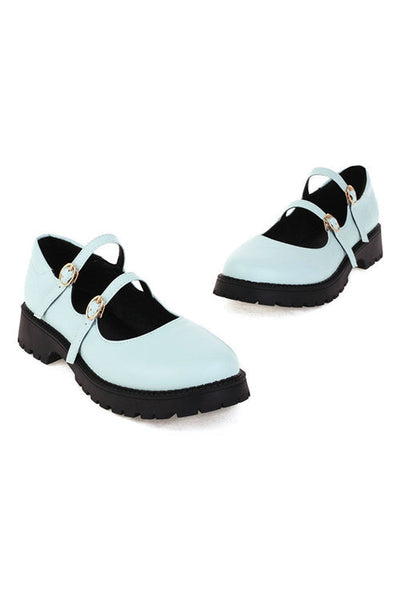 Double Buckle Decor Flatform Mary Jane Shoes