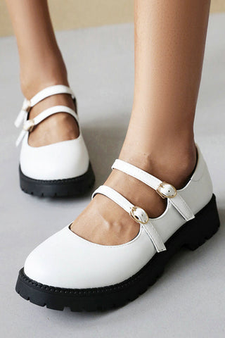 Double Buckle Decor Flatform Mary Jane Shoes