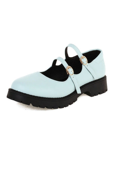 Double Buckle Decor Flatform Mary Jane Shoes