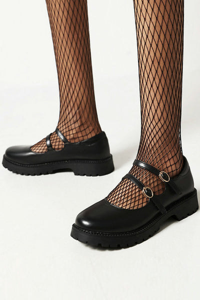 Double Buckle Decor Flatform Mary Jane Shoes