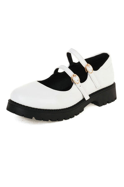 Double Buckle Decor Flatform Mary Jane Shoes