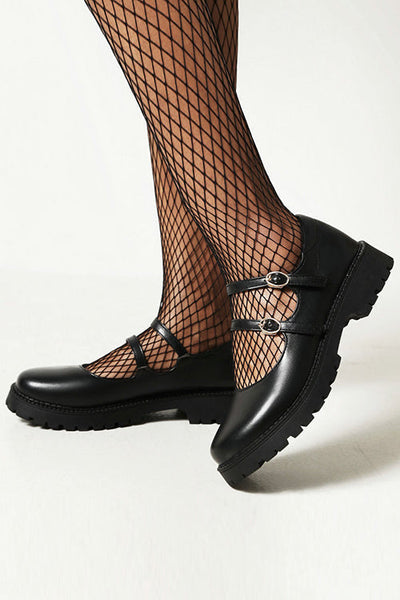 Double Buckle Decor Flatform Mary Jane Shoes