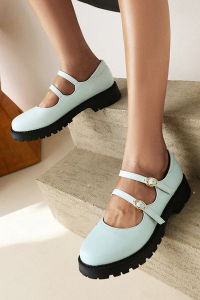 Double Buckle Decor Flatform Mary Jane Shoes