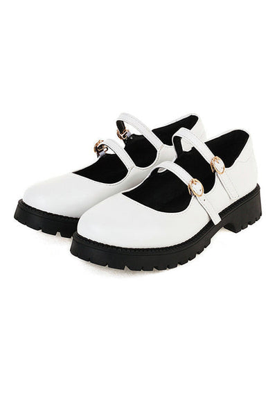 Double Buckle Decor Flatform Mary Jane Shoes