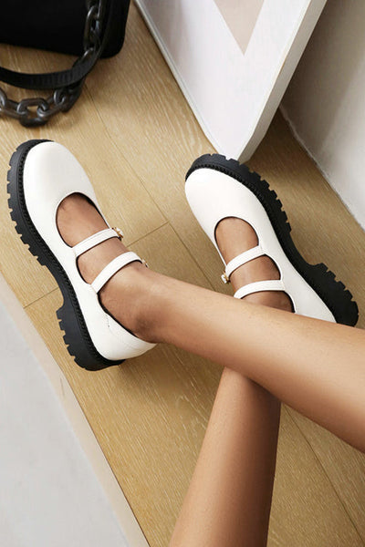 Double Buckle Decor Flatform Mary Jane Shoes