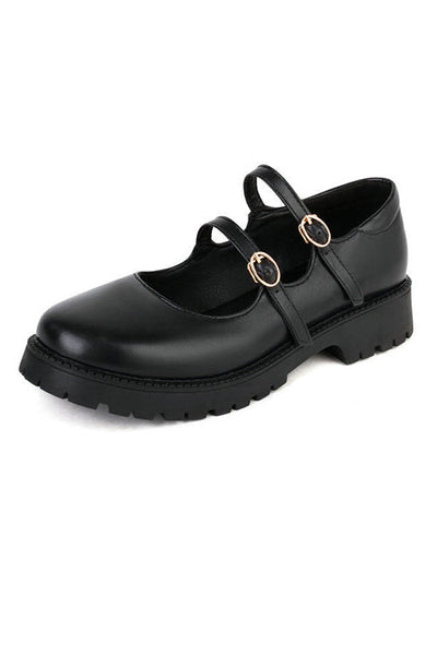 Double Buckle Decor Flatform Mary Jane Shoes